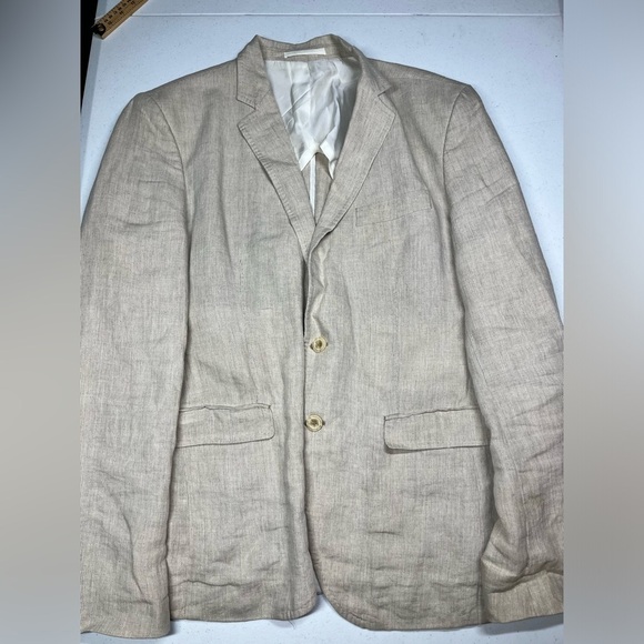 Zara Begie Men’s 100% Linen Button Front Suit Coat Blazer Jacket size 44 AS IS - Picture 1 of 8